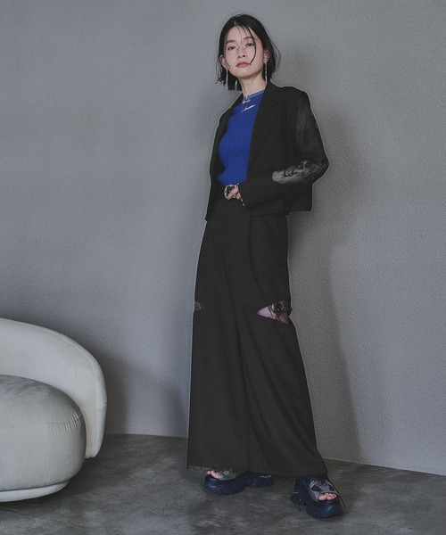 HARE レース切り替えワイドパンツブラック新品未使用タグ付き セール】サイドレースキリカエワイドパンツ(HARE)（その他パンツ