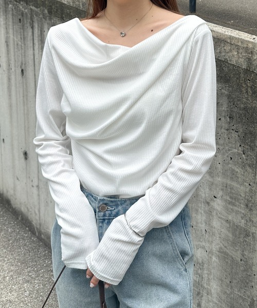 H5408◾️オフホワイト　コットン　ドリッピングクロスアローロンT RANAN（ラナン） tシャツ 「26SS新色追加」2WAYドレープオフショル