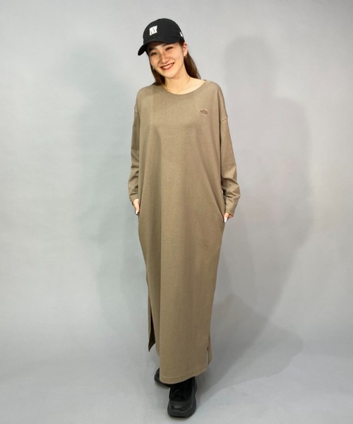 美品　THE NORTH FACE グレー ロングワンピース THE NORTH FACE 「THE FACE」 長袖ワンピース M グレー