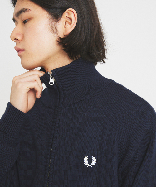 フレッドペリー　ドライバーズニット　刺繍ブランドロゴ　ウール　Mサイズ BEAMS（ビームス）【別注】FRED PERRY / ドライバーズニット