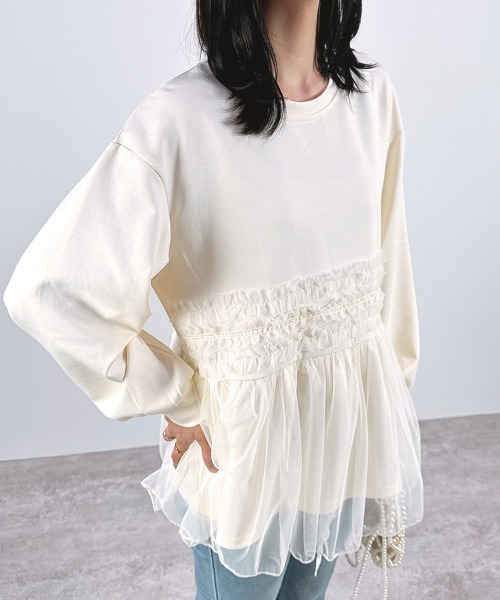 【新品・未使用】イチパーセント1% チュールレイヤードトップス CLOTHY tシャツ 「繊細なチュールをドッキングした異素材トップス