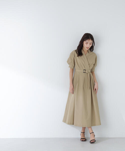 「NATURAL BEAUTY BASIC」 半袖ワンピース MEDIUM ベージュ レディース_画像3