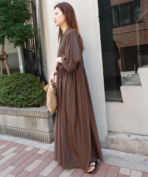 「CORNERS」 長袖ワンピース L ブラウン レディース_画像3