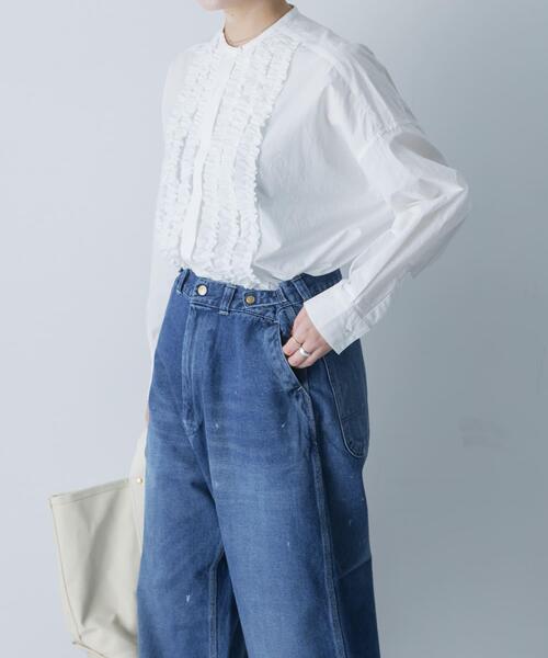 かぐれ ブラウス シャツ コットンフリルワイドシャツ レディース