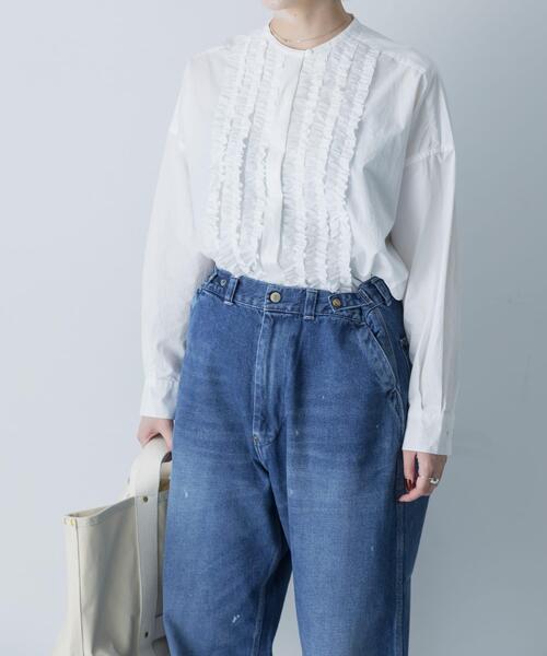 かぐれ ブラウス シャツ コットンフリルワイドシャツ レディース