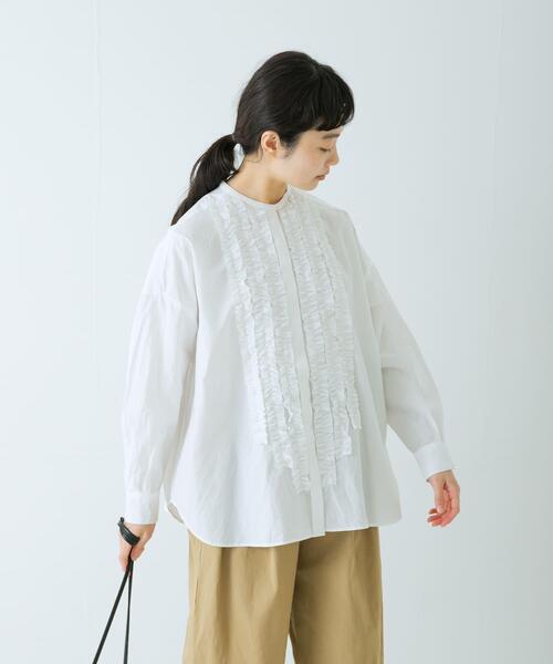 かぐれ ブラウス シャツ コットンフリルワイドシャツ レディース