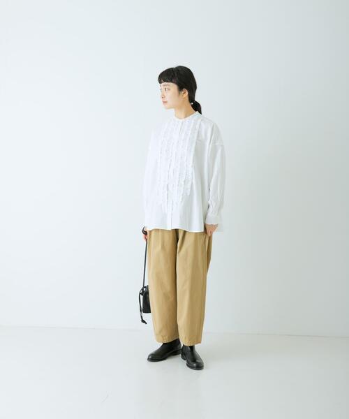 かぐれ ブラウス シャツ コットンフリルワイドシャツ レディース