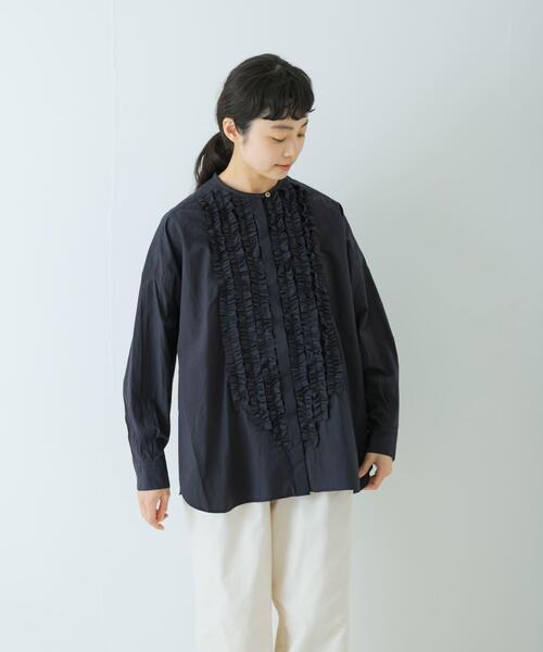 かぐれ ブラウス シャツ コットンフリルワイドシャツ レディース