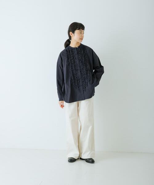 かぐれ ブラウス シャツ コットンフリルワイドシャツ レディース