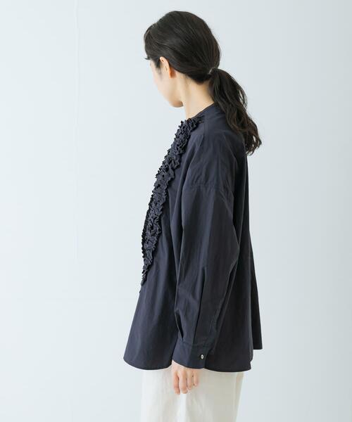 かぐれ ブラウス シャツ コットンフリルワイドシャツ レディース