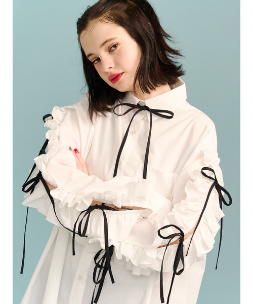 jouetie（ジュエティ） ブラウス シャツ ショルダーフリルリボンタイ