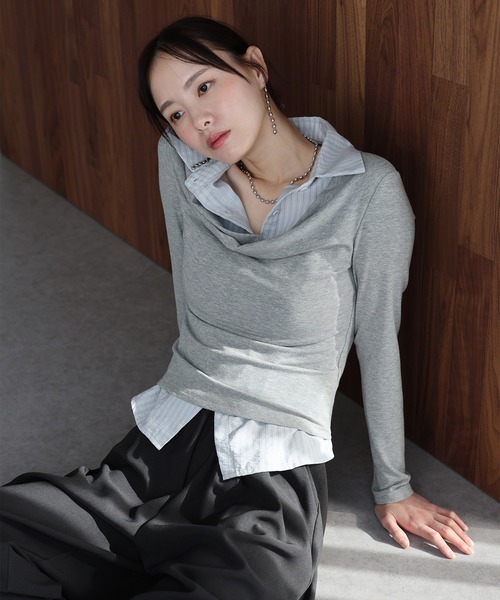 J by blue（ジェイバイブルー） tシャツ シャツレイヤードドレープ