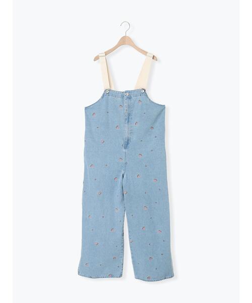 【オーガニックコットン】デニムサロペット　サマンサモスモス　花柄　sm2 パンツ Samansa Mos2（サマンサモスモス） サロペット オーバーオール