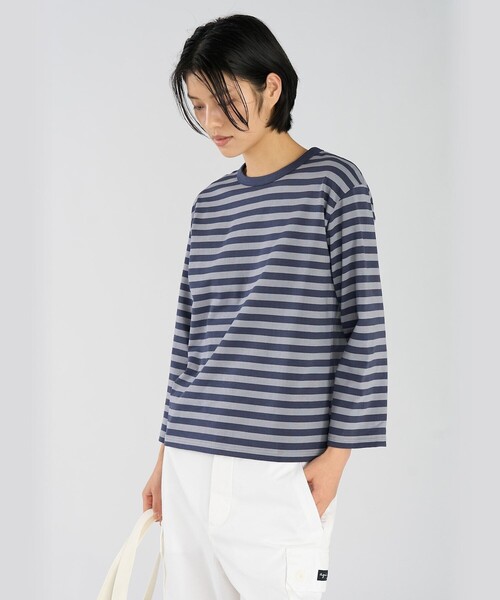 agnes b.（アニエスベー） tシャツ 細ボーダー コットン 七分袖 T