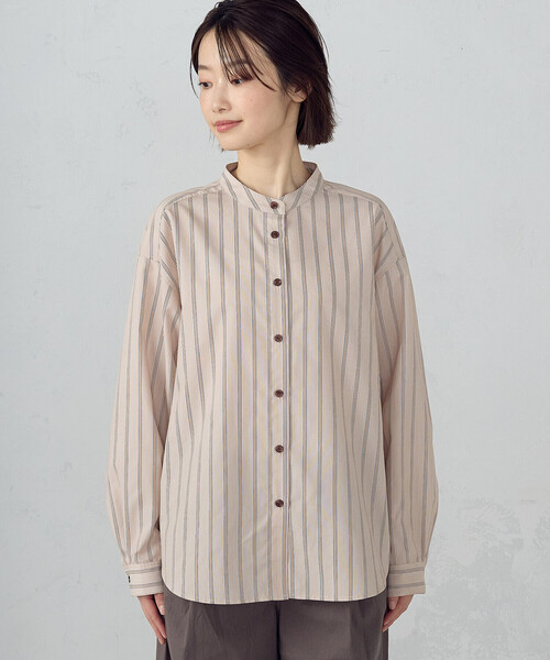IENA キュプラコットンドビーストライプシャツ　ベージュ IENA（イエナ）の「キュプラコットンドビーストライプシャツ（）」 - WEAR