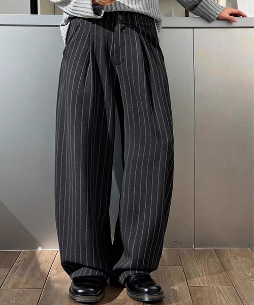 TOBEE ワイドパンツ スラックス 「TOBEE」ストライプ タック