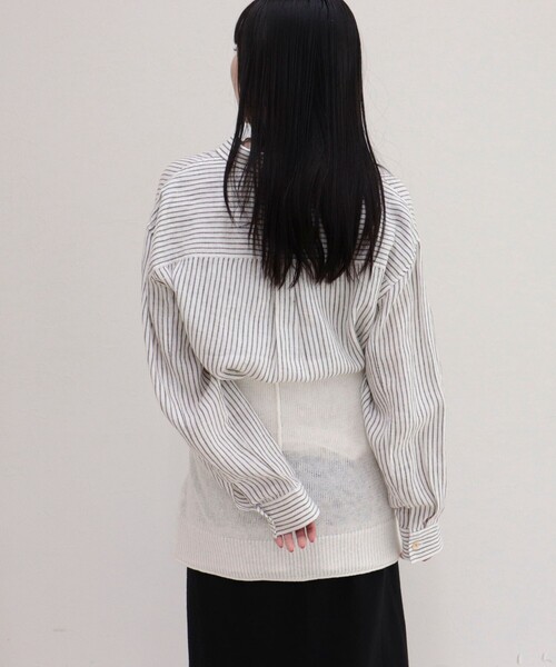 ブラウス シャツ LINEN100 クロップドシャツ レディースの画像