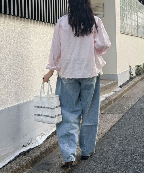 ブラウス シャツ LINEN100 クロップドシャツ レディースの画像