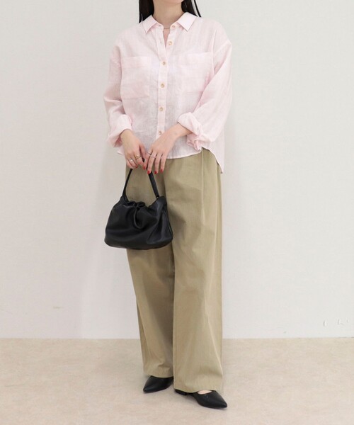 ブラウス シャツ LINEN100 クロップドシャツ レディースの画像