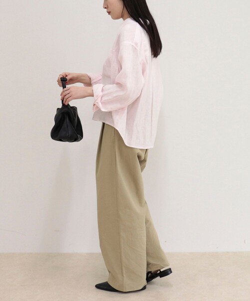 ブラウス シャツ LINEN100 クロップドシャツ レディースの画像
