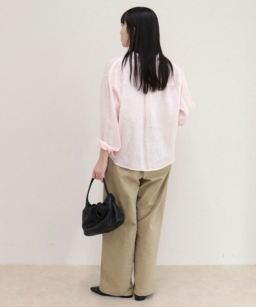 ブラウス シャツ LINEN100 クロップドシャツ レディースの画像