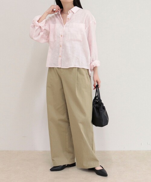 ブラウス シャツ LINEN100 クロップドシャツ レディースの画像