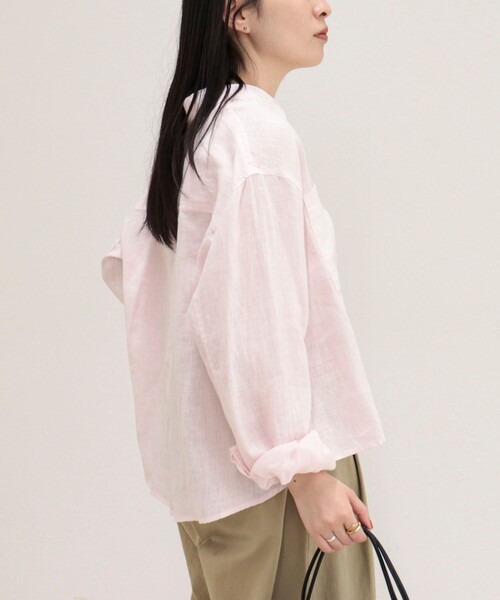 ブラウス シャツ LINEN100 クロップドシャツ レディースの画像