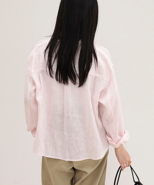 ブラウス シャツ LINEN100 クロップドシャツ レディースの画像