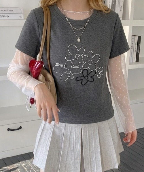tシャツ 半袖 フラワー 刺繍 半袖 Tシャツ レディース | pyornim | 19