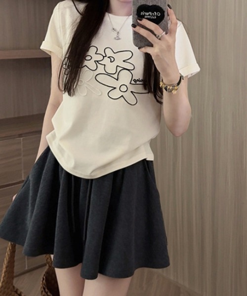 tシャツ 半袖 フラワー 刺繍 半袖 Tシャツ レディース | pyornim | 21