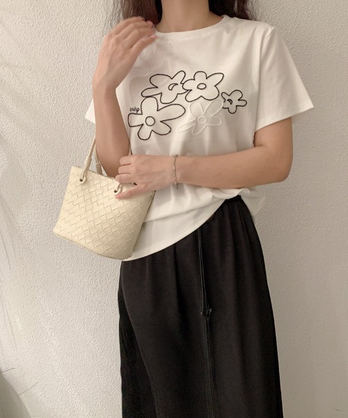 tシャツ 半袖 フラワー 刺繍 半袖 Tシャツ レディース | pyornim | 23