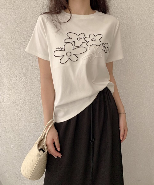 tシャツ 半袖 フラワー 刺繍 半袖 Tシャツ レディース | pyornim | 22