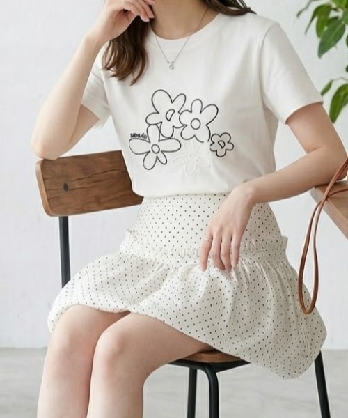 tシャツ 半袖 フラワー 刺繍 半袖 Tシャツ レディース | pyornim | 05
