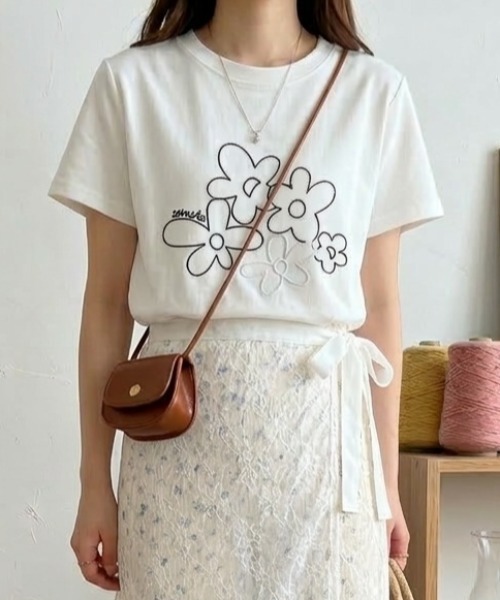 tシャツ 半袖 フラワー 刺繍 半袖 Tシャツ レディース | pyornim | 06
