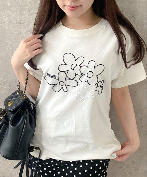 tシャツ 半袖 フラワー 刺繍 半袖 Tシャツ レディース | pyornim | 11
