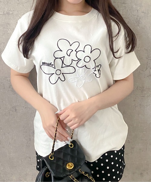 tシャツ 半袖 フラワー 刺繍 半袖 Tシャツ レディース | pyornim | 12