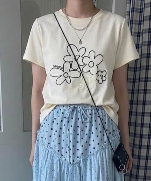 tシャツ 半袖 フラワー 刺繍 半袖 Tシャツ レディース | pyornim | 16