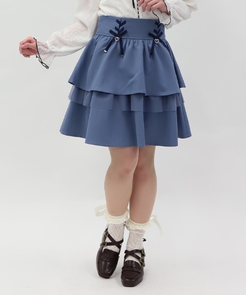 axes femme POETIQUE パンツ リボン付きティアードスカパン レディース
