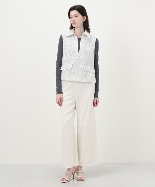 Ballsey ボールジー ベスト ホワイト 白 サイズ:36(9号) | 24春夏 ピンドットマトラッセ コクーンジレ / ベスト ミドル丈 クルーネック ノースリーブ 凹凸 コットン | トップス 【レディース】【中古】 Ballsey - Ballsey ボールジー ベスト ホワイト 白 サイズ:36(9号