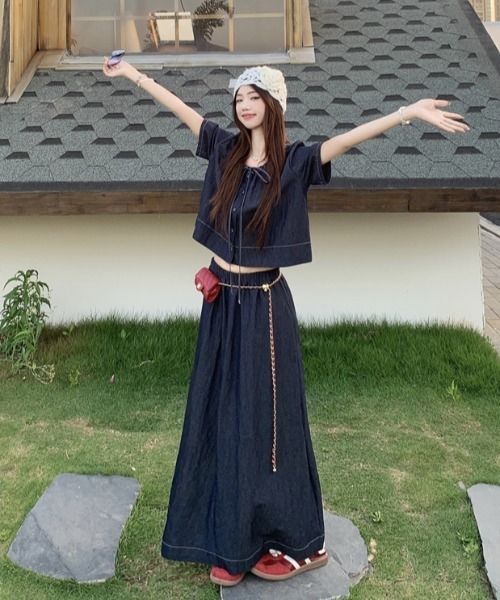 変形デザイン USA製 ブラウス　ロング丈スカート　　セットアップ FAVORITO セットアップ ブラウススカートセットアップ レディース