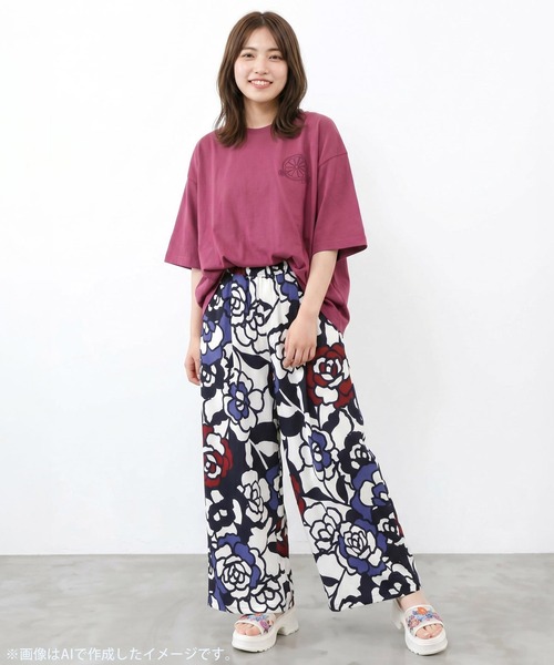 スカラー黒のレースワイドパンツ フリーサイズ ScoLar（スカラー） ワイドパンツ パンツ 3柄展開 リラックスワイド
