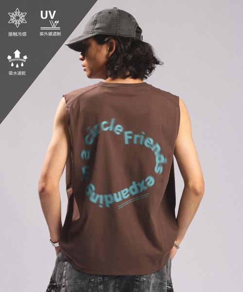 tシャツ 速乾 「接触冷感/吸水速乾」BLURRED CIRCLE LOGO SLEEVELESS TEE/ボカシサークルロゴノースリＴシャツ メンズ | RAGEBLUE