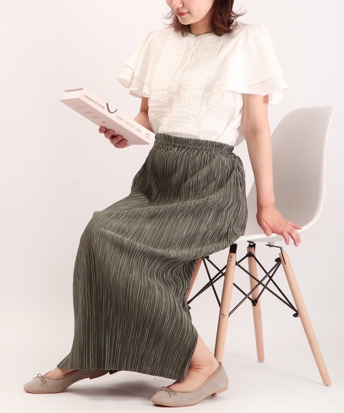 ブラウス シャツ ubasoku バンドカラー胸元多数ピンタック・U字切替二枚袖ブラウス レディース ubasoku ブラウス シャツ バンドカラー胸元多数ピンタック・U字