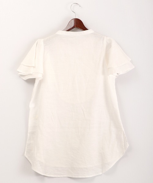 ubasoku ブラウス シャツ バンドカラー胸元多数ピンタック・U字