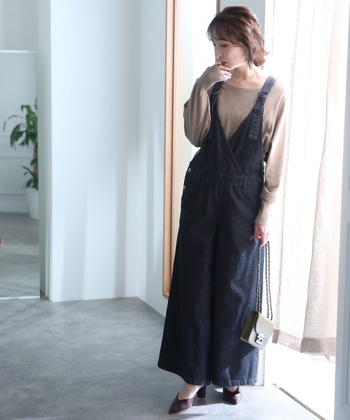 ElegChic サロペット オーバーオール カシュクールデニムサロペット
