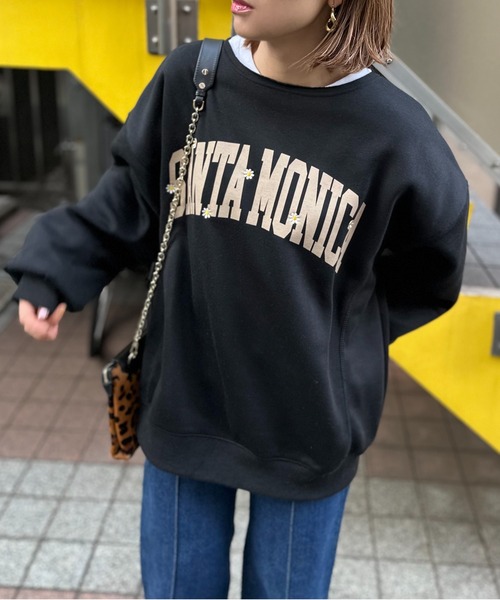 【海外限定★XSラスト1点】Jeans 裏起毛トレーナー mi via loca トレーナー スウェット ウラケ裏起毛刺繍入りロゴビッグ