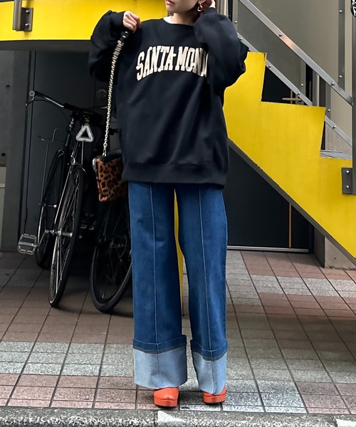 トレーナー スウェット ウラケ裏起毛刺繍入りロゴビッグスウェット レディース