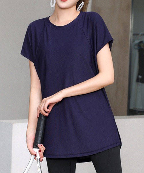 HYS SHOP tシャツ 半袖 ヨガ レディース 半袖サイドスリットきれいめ