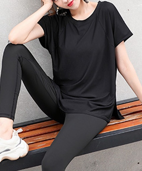 HYS SHOP tシャツ 半袖 ヨガ レディース 半袖サイドスリットきれいめ