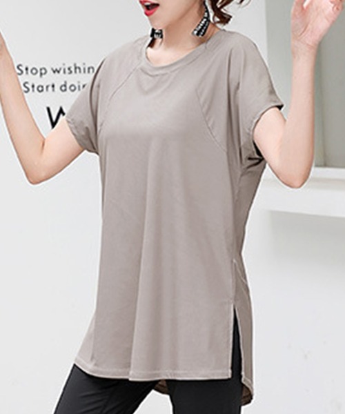 HYS SHOP tシャツ 半袖 ヨガ レディース 半袖サイドスリットきれいめ